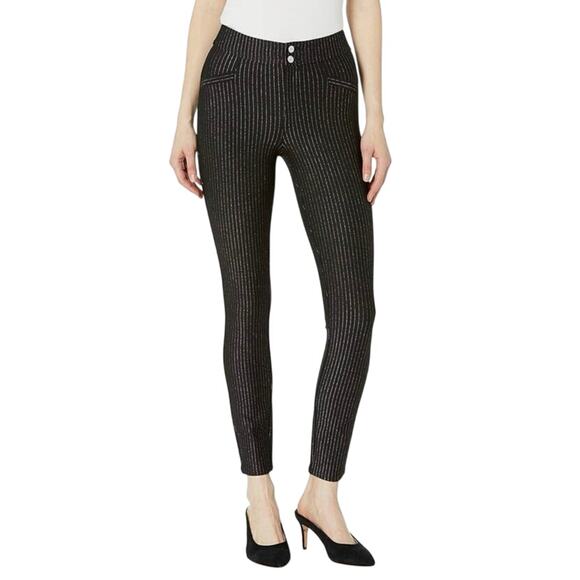 Paige Arella Transcend Knit Mid Rise Silver Pinstriped Skinny Pant - Picture 1 of 7